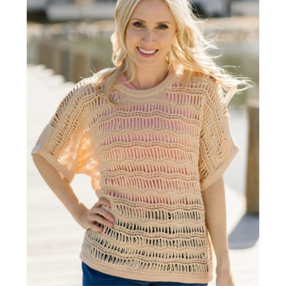 Zyia Active Sweater Womens 3XL Hilton Head‎ Ivory Knit Fish Net Top Cover Up